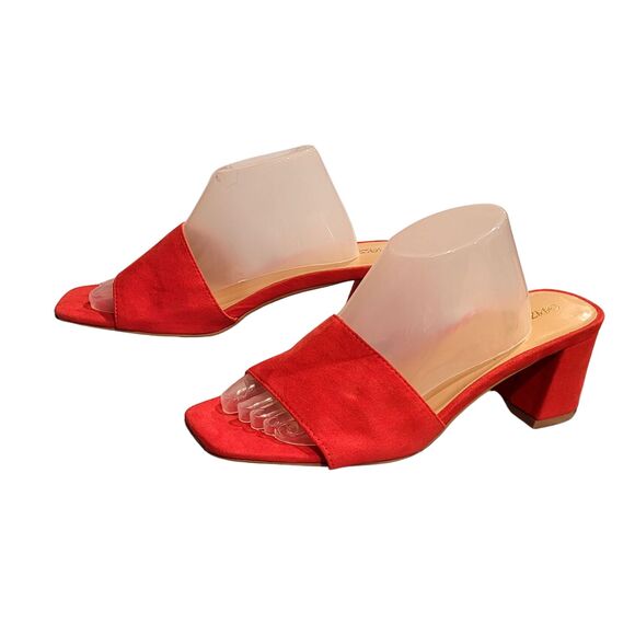 Pizz Annuzi Red Suede Slip-On Sandals 2" Block Heel, Summer Chic Size 8 Open Toe - Picture 4 of 6